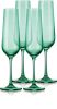 Set of Four Green Crystal Narrowing Shape Stemmed Flute