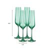 Set of Four Green Crystal Narrowing Shape Stemmed Flute