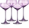 Set of Four Purple Crystal Shallow Bowl Stemmed Coupe