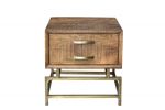 21" Brass And Brown Solid Wood And Iron Square End Table With Drawer