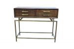 36" Brown and Brass Solid Wood Distressed Frame Console Table With Storage