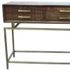 36" Brown and Brass Solid Wood Distressed Frame Console Table With Storage
