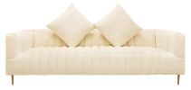 90" Ivory Velvet Sofa And Toss Pillows With Gold Legs