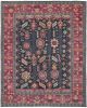 5' X 8' Dark Pink Blue And Black Wool Tribal Hand Knotted Distressed Area Rug With Fringe