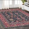 5' X 8' Dark Pink Blue And Black Wool Tribal Hand Knotted Distressed Area Rug With Fringe