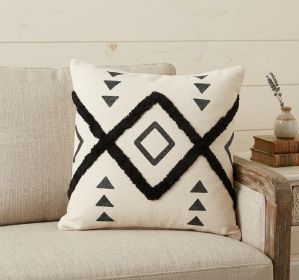 20" X 20" Cream Black And Gray 100% Cotton Geometric Zippered Pillow