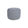 18" Blue and White Cotton Striped Cylinder Pouf Ottoman