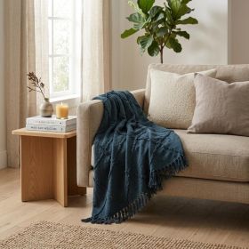 Teal Blue Woven 100% Woven Textured Cotton Throw Blanket