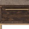18" Antiqued Brass And Brown Reclaimed Wood End Table With Drawer
