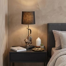 24" Antiqued Gold Monkey Table Lamp With Black Drum Shade