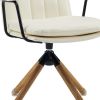 23" Off White Faux Leather And Brown Swivel Arm Chair