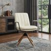 23" Off White Faux Leather And Brown Swivel Arm Chair
