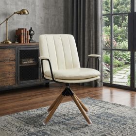 23" Off White Faux Leather And Brown Swivel Arm Chair