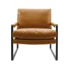 27" Brown Faux Leather And Black Arm Chair