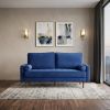 69" Blue Velvet Sofa And Toss Pillows With Dark Brown Legs