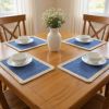 19" Set of Four Blue And Natural Solid With Border Cotton Placemats