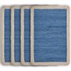 19" Set of Four Blue And Natural Solid With Border Cotton Placemats