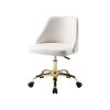 White and Gold Faux Leather Adjustable Height Swivel Rolling Office Chair