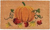 17" X 29" Natural And Orange Pumpkin Outdoor Coir Door Mat