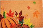 17" X 29" Natural Orange And Green Pumpkins and Leaves Outdoor Coir Door Mat