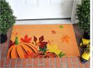 17" X 29" Natural Orange And Green Pumpkins and Leaves Outdoor Coir Door Mat