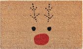 17" X 29" Natural Black and Red Coir Reindeer Outdoor Christmas Door Mat