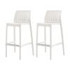 Set of Two 30" White Heavy Duty Plastic Low Back Outdoor Bar Height Chairs
