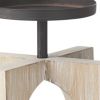 9" Black Distressed Geometric Solid Wood And Metal Tabletop Pillar Candle Holder
