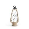 21" Brown And Black Distressed Abstract Solid Wood Metal And Glass Tabletop Lantern Candle Holder