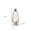 21" Brown And Black Distressed Abstract Solid Wood Metal And Glass Tabletop Lantern Candle Holder