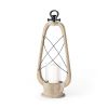 25" Brown Distressed Abstract Solid Wood And Metal Tabletop Lantern Candle Holder