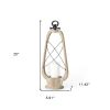 25" Brown Distressed Abstract Solid Wood And Metal Tabletop Lantern Candle Holder