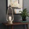 25" Brown Distressed Abstract Solid Wood And Metal Tabletop Lantern Candle Holder