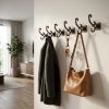 Set of Six Antiqued Bronze Cast Iron Scroll Wall Hooks