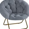 26" Gray and Bronze Tufted Faux Fur and Metal Folding Lounge Chair