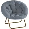 26" Gray and Bronze Tufted Faux Fur and Metal Folding Lounge Chair