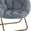 26" Gray and Bronze Tufted Faux Fur and Metal Folding Lounge Chair