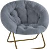 26" Gray and Bronze Tufted Faux Fur and Metal Folding Lounge Chair
