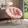 26" Pink and Bronze Tufted Faux Fur and Metal Folding Lounge Chair