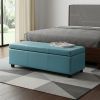 48" Aqua And Dark Brown Faux Leather Ottoman With Storage