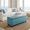 48" Aqua And Dark Brown Faux Leather Ottoman With Storage