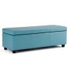 48" Aqua And Dark Brown Faux Leather Ottoman With Storage