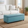 48" Aqua And Dark Brown Faux Leather Ottoman With Storage