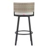 31" Black Natural and White Aluminum And Faux Rattan Swivel Bar Height Bar Chair