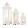 Set of Three Clear And White Glass And Metal Floor Lantern Candle Holders
