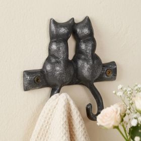Two Hook 5" Black Cast Iron Cats Wall Hook