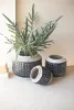 SET OF THREE DARK BLUE KNOBBY CERAMIC POTS