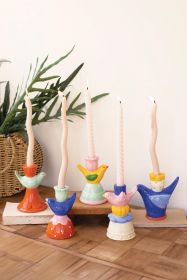 SET OF FIVE CERAMIC BIRDS TAPER CANDLE HOLDERS