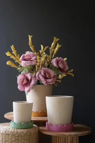 SET OF THREE SCALLOPED CLAY PLANTERS