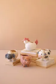 SET OF FOUR SHEEP, COW, CHICKEN AND PIG PLANTERS